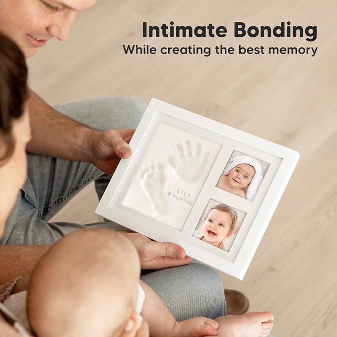 Baby Hand and Footprint Kit - Quick Dry Clay Baby Footprint Kit, Pets Paw, Newborn Keepsake Picture Frame for Boys, Girls, Personalized New Mom Gifts for Shower & Registry, Grandparents (Alpine White)