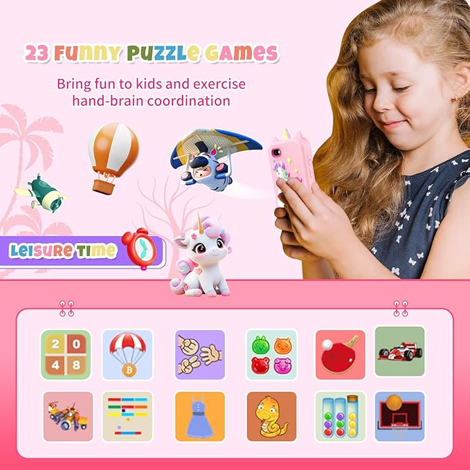 Nikuku Kids Smart Phone for Girls, Toddler Christmas Birthday Gifts for 3-8 Year Old, Childrens Pretend Cell Phones with Puzzle Games, 2.8" Touchscreen Learning Play Toy with Dual Camera(Pink)