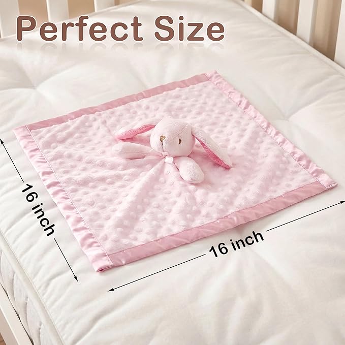 Pro Goleem Loveys for Babies Bunny Security Blanket Baby Girl Gifts Newborn Soft Pink Lovie for Infant and Toddler Snuggle Toy Stuffed Animal, Pink 16 Inch