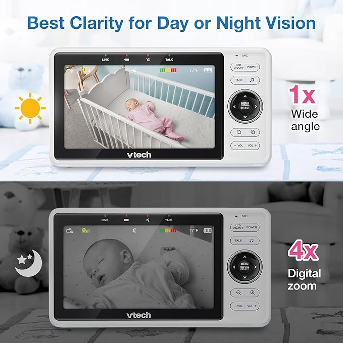 VTech VM901 Smart WiFi Baby Monitor with 1080p FHD Camera and 5" HD IPS Display, Free App, Remote Pan Tilt Zoom, Night Vision, Motion Detection Alerts