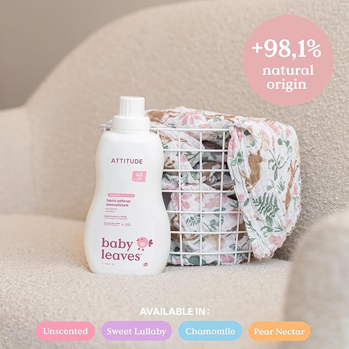 ATTITUDE Baby Fabric Softener, Plant and Mineral-Based Ingredients, HE Compatible, Vegan and Cruelty-free Laundry and Household Products, Sweet Lullaby, 40 Loads, 33.8 Fl Oz