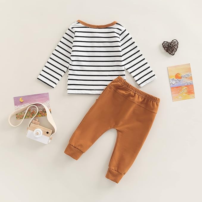 Toddler Baby Boy Clothes Solid Color Long Sleeve Crewneck Sweatshirt Top Casual Pants Set 2Pcs Fall Winter Outfits