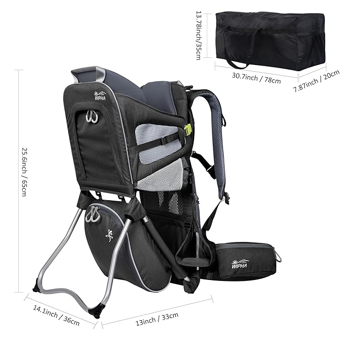 WIPHA Hiking Backpack Carrier for Toddlers, Adjustable Child Carrier with Sunshade, Lightweight Hiking Carrier for Toddlers (Black)