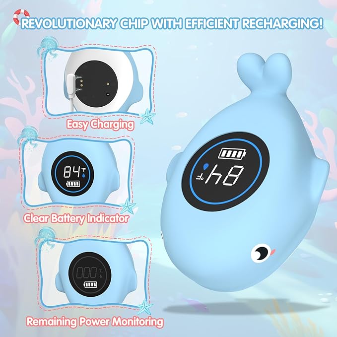 BabyElf Baby Bath Thermometer, Rechargeable Digital Bathtub Water Thermometer with Safe Temperature Alert - Fast Accurate Reading for Newborn Infant Toddler, Floating Duck Bath Time Toy