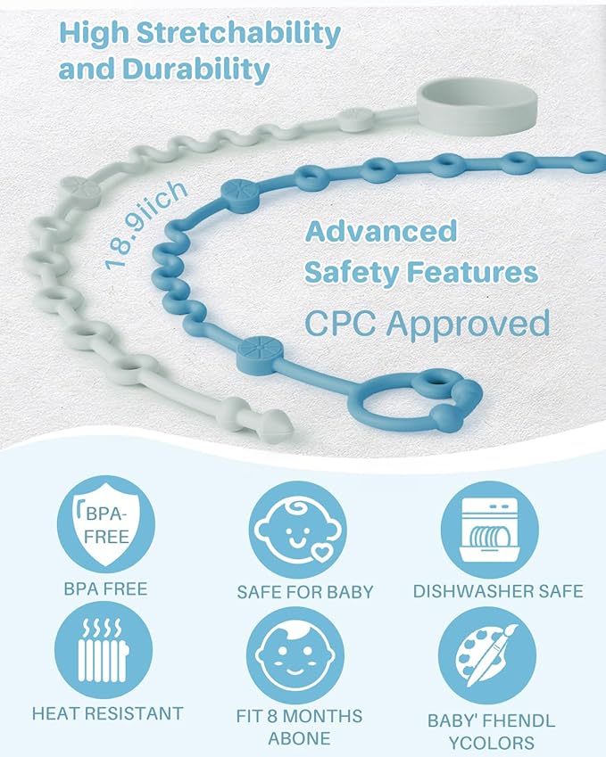 Toy Straps for Stroller, Silicone Baby Tether Pacifier Clip, No Throw Travel Leash for High Chair, Car Seat (Boy-3 Pack)