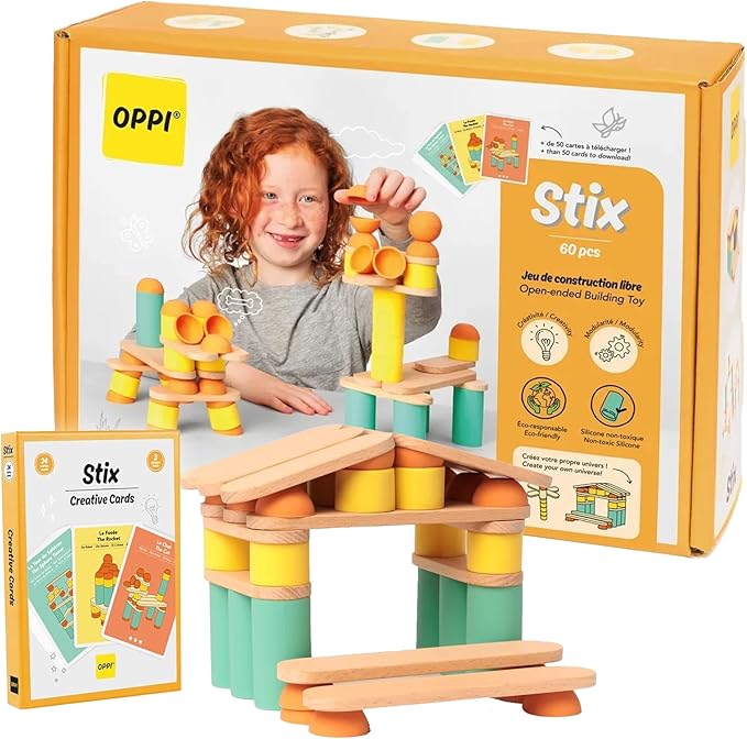 Stix 60pcs - Wooden Blocks for Kids Ages 2-12 Building Blocks for Toddlers Durable Stacking Blocks for Creativity Skill Building and Open-Ended Play