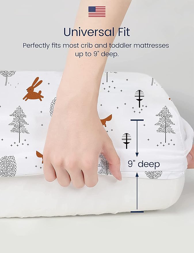 TotAha Jungle Animal Crib Sheets for Girls Boys 2 Pack, Fitted Baby Crib Sheet Neutral for Standard Crib Mattress & Toddler Bed Mattress (52"x28"), Ultra Soft Baby Sheets