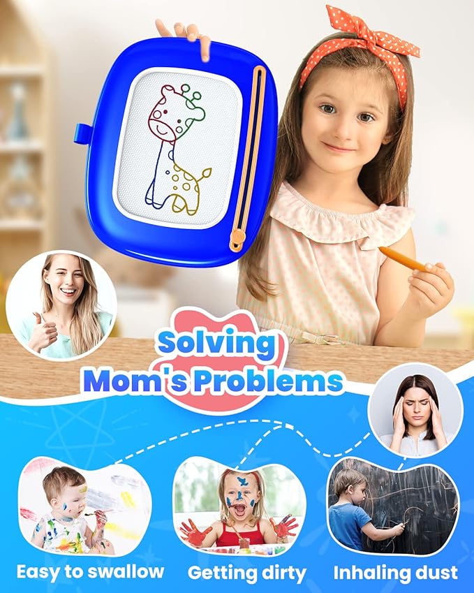 Toddlers Toys Ages 1-3, Magnetic Drawing Board, Doodle Board Pad Learning and Educational Toys for 18 Months Baby, 1-3 Yr Kids Birthday Gifts - Dark Blue