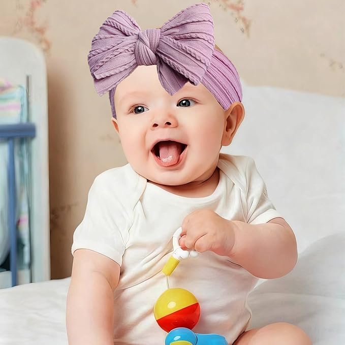 Baby Bows Headbands Soft Nylon Handmade Hair Accessories for Newborn Infant Toddler Kids (3 Mixed Purple, Large)