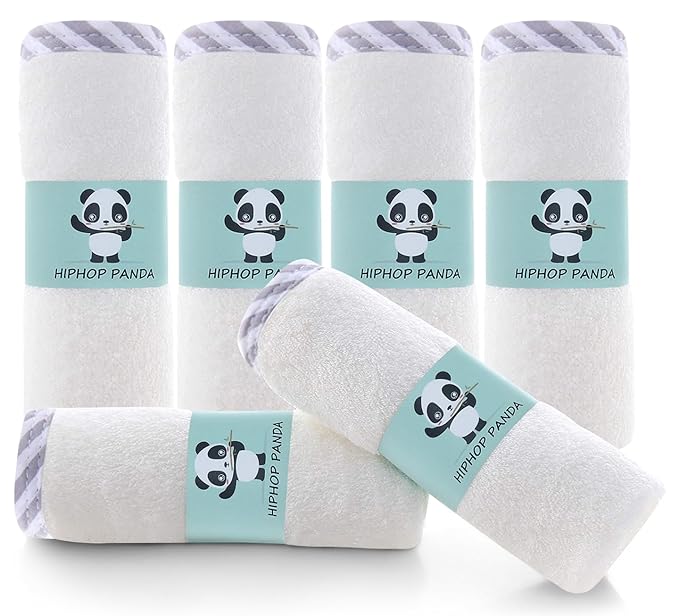 HIPHOP PANDA Baby Washcloths, Rayon Made from Bamboo - 2 Layer Ultra Soft Absorbent Newborn Bath Face Towel - Reusable Baby Wipes for Delicate Skin - Gray Stripe, 6 Pack