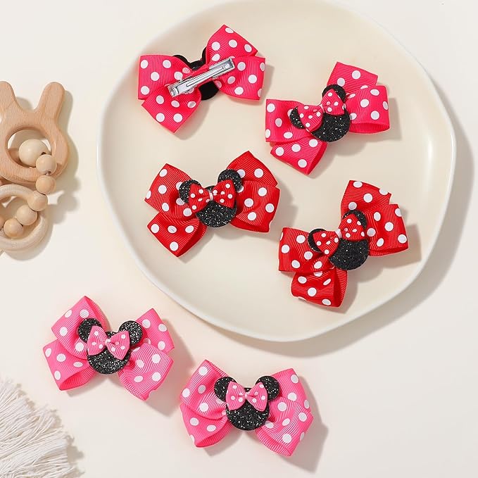 6PCS Mouse Ears Hair Clips, Cute 3 Inch Hair Accessories, Birthday Party Decoration for Baby Toddler Girls