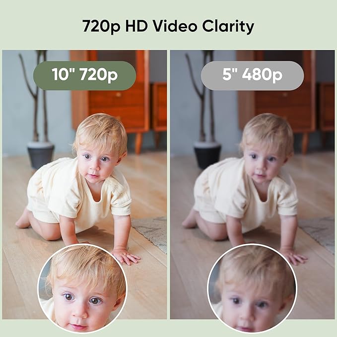 bonoch MegaView Baby Monitor, 10" Video Monitor with 2 Cameras, 10000mAh Battery, Quad Split Screen Baby Monitor with Camera and Audio, VOX Mode, Auto Night Vision, Remote PTZ, Hack Proof
