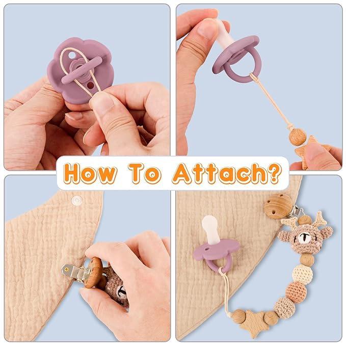 Pacifier Clip, Cute Animal Pacifier Holder Clip for Boys and Girls, Most Pacifiers, Baby Teethers, Baby Shower and Baby Essentials(Elk)