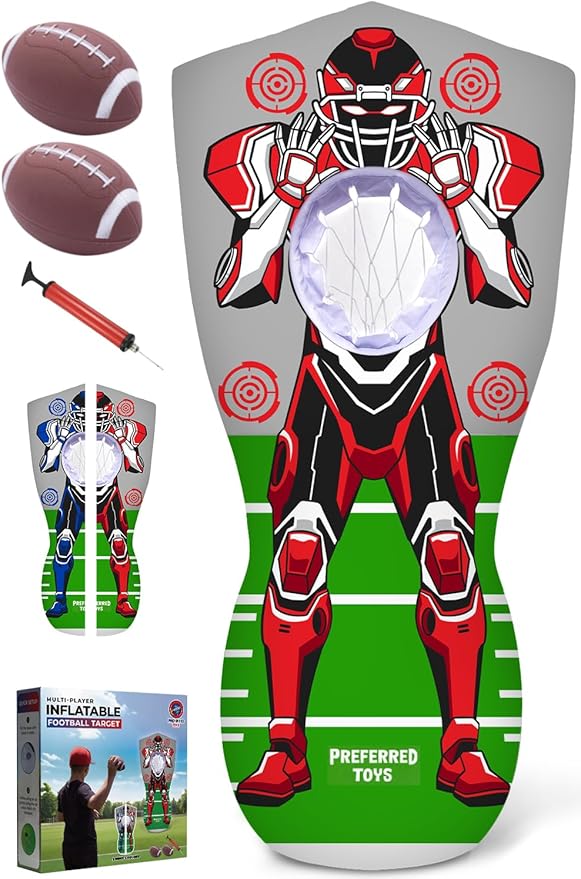 Inflatable Football Target – Double-Sided Toss Training Game with Mini Footballs – Super Bowl Party Game for Kids and Adults – Indoor & Outdoor Backyard Fun – 65 Inch