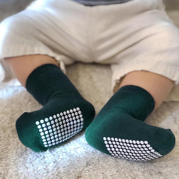 JAKIDAR 12 Pack Baby Toddler Socks Non Slip Grip Cotton Crew Socks for Boys Girls Infants Kids