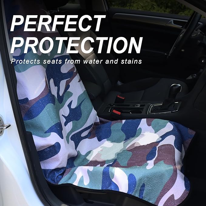 Sweat Towel Car Seat Cover Protector Front Seats for Gym Workout, Running, Swimming, Beach and Hiking, Waterproof Universal Seat Cover for Car, Truck, Van & SUV (Camouflage, 2pcs Front Seat)