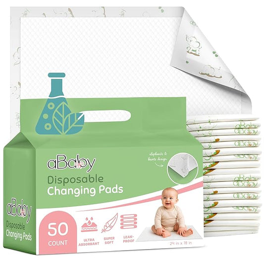 Disposable Changing Pads for Baby (50 Pack) Super Soft and Ultra Absorbent Baby Changing Pad - Leak Proof Diaper Changing Pads for Stress-Free Baby Diaper Changes - Green Elephant