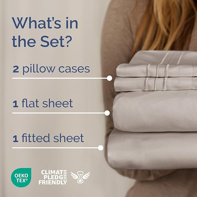 Full XL Size 4 Piece Sheet Set - Comfy Breathable & Cooling Bed Sheets Set - Hotel Luxury Bedding for Women, Men, Kids, Teens, Boys & Girls - Deep Pockets, Soft, Wrinkle Free - Oeko-Tex - Light Grey