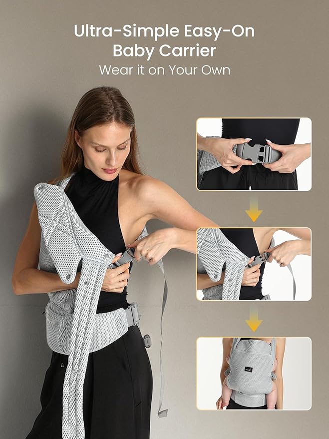 GROWNSY Baby Carrier Newborn to Toddler, Lightweight Ergonomic 7-44 lbs Newborn Carrier with Head Support, Easy to Wear Hands Free Infant Carrier for 0-36 Months, Gray Air Mesh