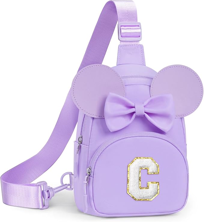 YOOLIFE Initial Fanny Pack for Girls Kids, Small Sling Bag Crossbody Bag for Little Girls Purse, Birthday Gifts for 2 3 4 5 6 7 8 Year Old Girl Kids, Personalized Gift for Daughter Sister, Purple (C)