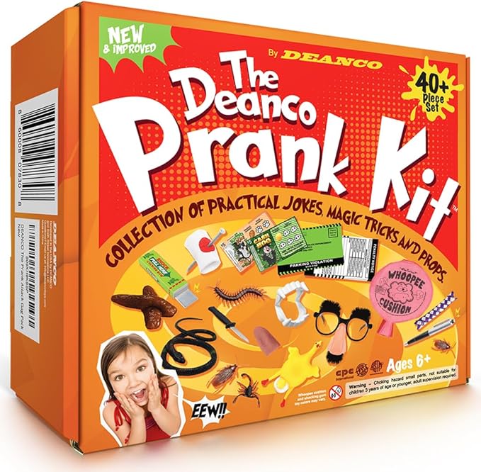 DEANCO Prank kit - 40 + Piece Set - Gags & Practical Joke Toys - Prank Stuff for April Fools - Ultimate Practical Jokes - Toys for Boys 8-10