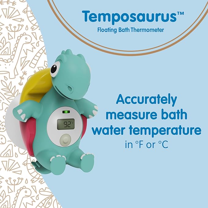 Dr. Brown's CleanUp Temposaurus Floating Bath Thermometer for Accurately Measuring Baby's Bath Water Temperature, BPA Free
