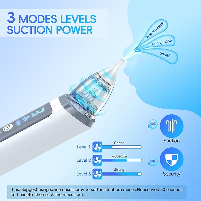 Nasal Aspirator for Baby, Electric Nose Sucker for Baby & Toddler, Congestion Relief with 3 Levels Suction,Soothing Light & Nursery Rhymes (Large A)
