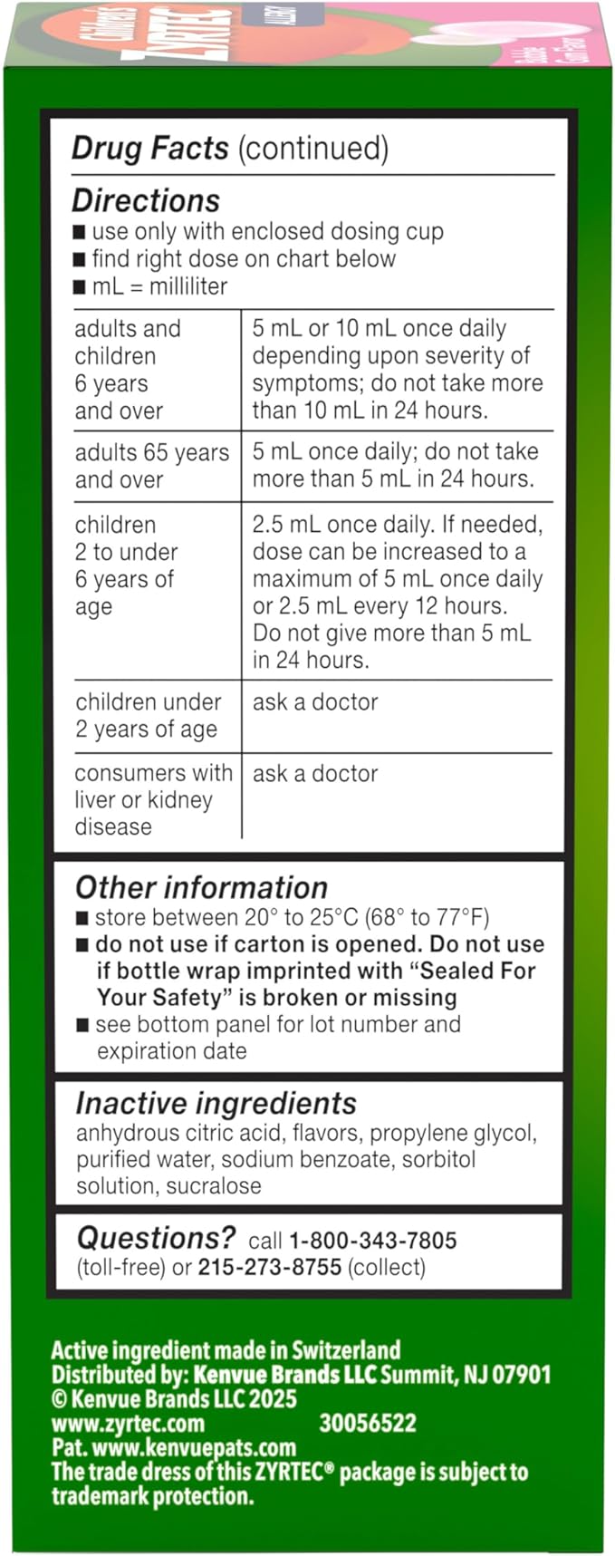 Children's Zyrtec 24 Hour Allergy Relief Syrup, Cetirizine Hydrochloride Antihistamine, Allergy Medicine for Indoor & Outdoor Allergy Relief, Dye- & Sugar-Free, Bubble Gum, 4 fl. oz