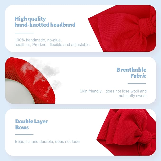 YanJie 3PCS 7'' Baby Girl Headbands Big Bows Soft Infant Toddler Headbands Baby Hair Bows Elastics Hairbands Newborn Kids Red Yellow Blue