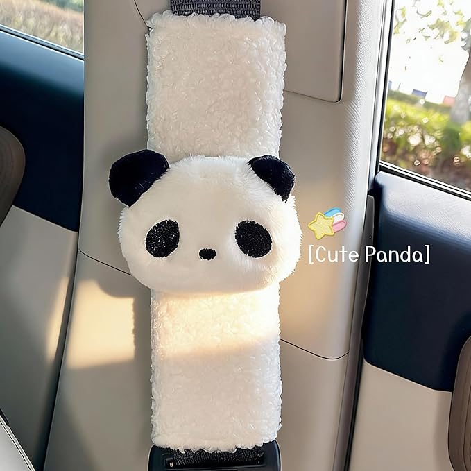 2 PCS Seat Belt Cover Pad, Cute Kawaii Animal Panda Seatbelt Covers for Kids and Adults, Winter Plush Fluffy Soft Seat Belt Cover, Cartoon Seatbelt Cushion,Car Seat Strap Pads (G-Panda)