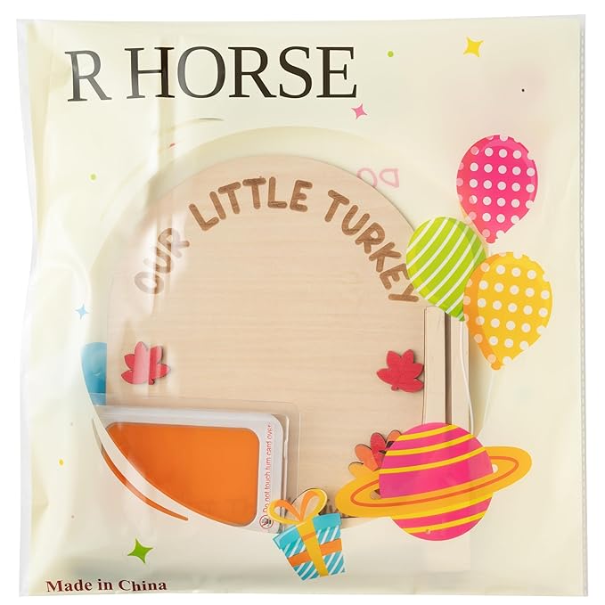 R HORSE DIY Thanksgiving Footprint or Handprint Art Sign with Ink Pad, 3D Turkey Newborn Milestone, Baby’s 1st Thanksgiving Footprint Keepsake Craft Gift Our Little Turkey Baby Shower Nursery Decor