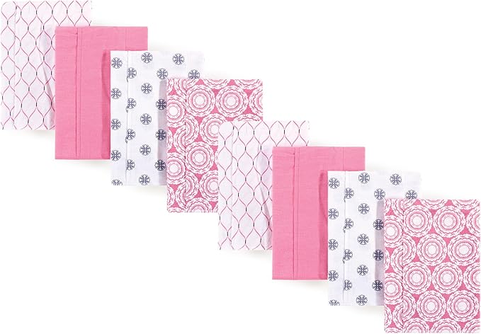 Hudson Baby Cotton Poly Flannel Burp Cloths Multipack, Medallion 8-Pack, One Size