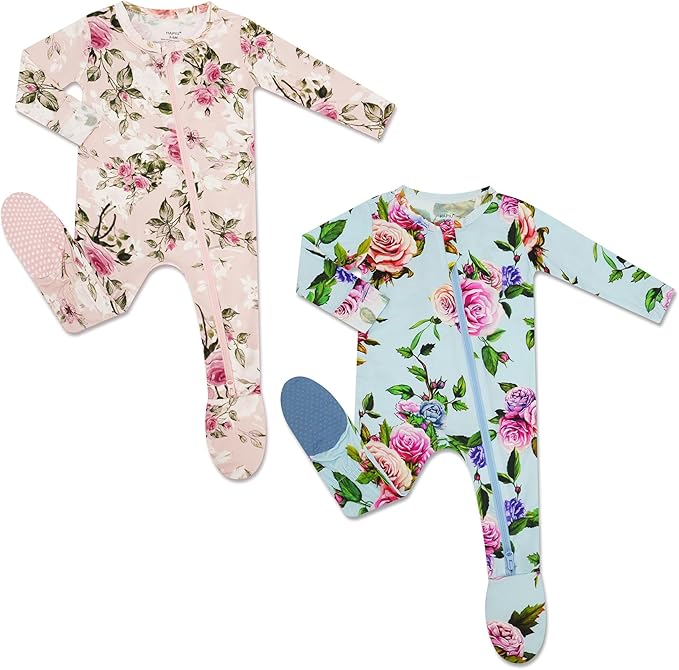 HAPIU Rayon from Bamboo Baby Footed Pajamas, 2 Way Premium Zipper, Footie for Baby Boy Girls, Newborn-24 Months