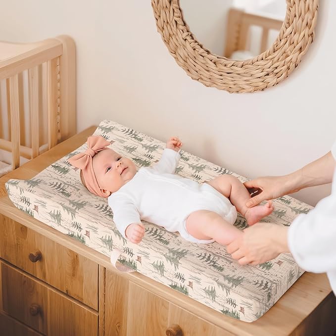 lulumoon Muslin Changing Pad Cover: 2-Pack Soft Breathable Cotton Boho Forest Print for Baby Boys - Nursery & Baby Shower