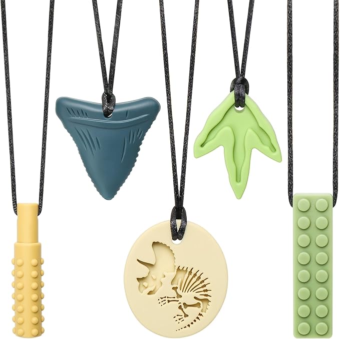 Sensory Chew Necklaces for Aggressive Chewers - Silicone Chewelry for Autism, ADHD, Oral Motor Therapy & Baby Teething - Dinosaur (BPA-Free, Textured Surface)