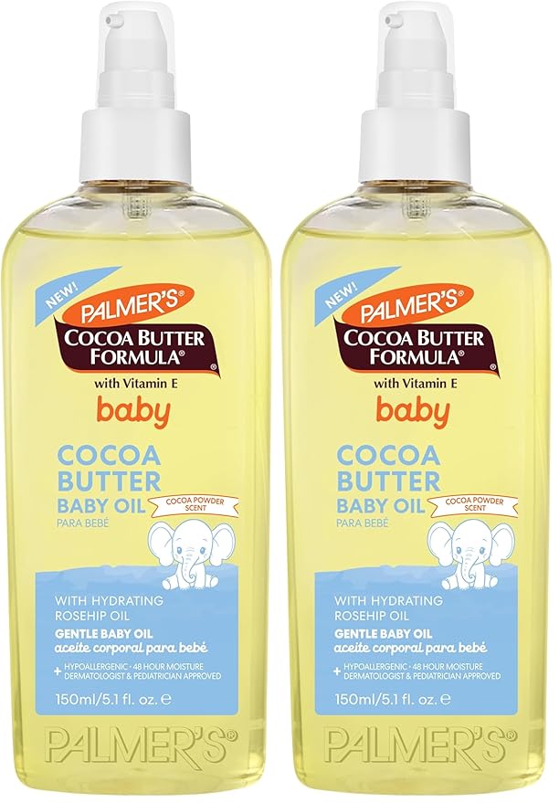 Palmer's Cocoa Butter Formula Gentle Baby Oil, 5.1 fl oz, Nourishing for Delicate Skin, Vitamin E Baby Essentials (Pack of 2)