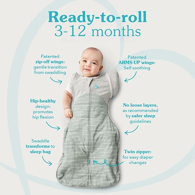 Love to Dream Swaddle UP 50/50 Transition Bag, Gray, X-Large, 24-30.5 lbs, Patented Zip-Off Wings, Gently Help Baby Safely Transition from Being swaddled to arms Free Before Rolling Over