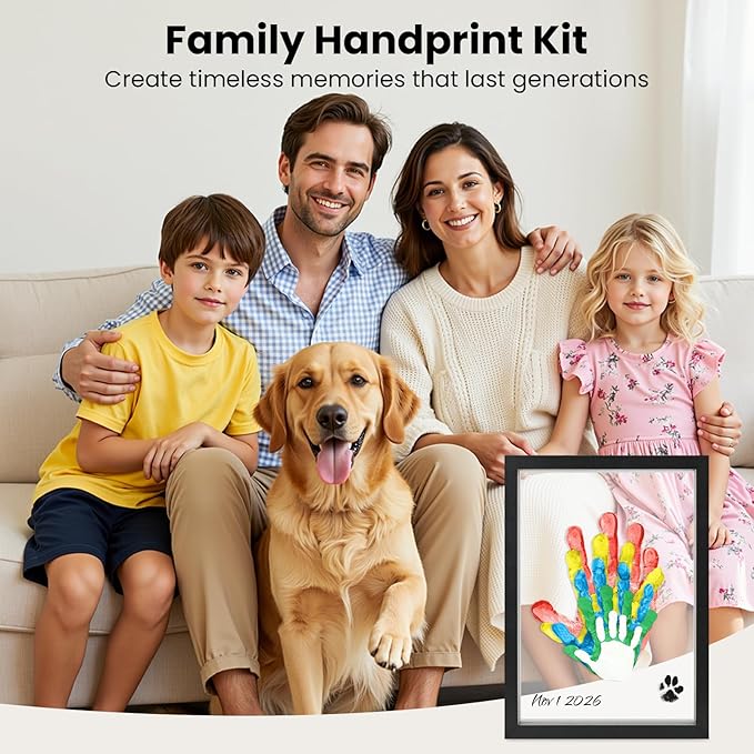 Omrhvi Family Handprint Kit, DIY Craft Keepsake, Hand Print Photo Frame, Family Gifts for New Mom, New Baby, New Parents, Grandparents, Mother's Day, Father's Day, Adoption Day, Anniversary