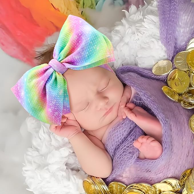 Rainbow Headbands for Baby Girls Hair Bows 2pcs Newborn Infant Toddler Kids Hair Accessories Purple Colorful Head Bow