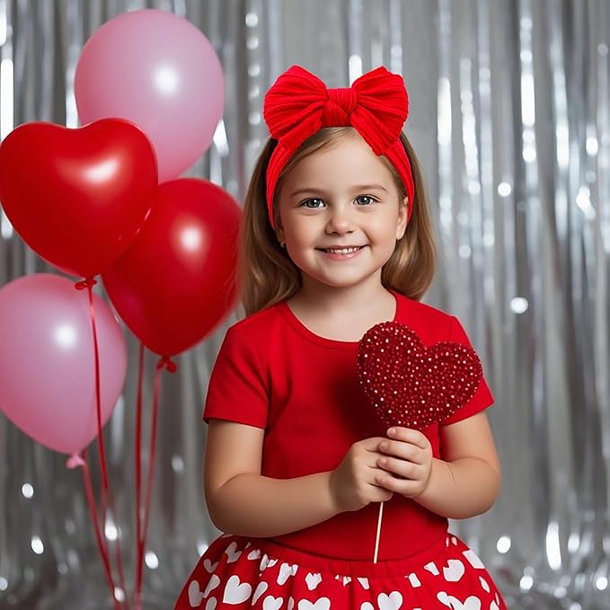 LemonSpace Handmade Red Baby Girls Bows Soft Stretchy Nylon Hair Bands Hair Accessories Baby headbands with Bows for Newborn Baby Girls Infant Toddlers Kids(Red)