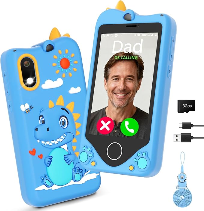 Kids Smart Phone for Girls - Safest Phone for Kid & Teens, Talk & Text - Kids Cell Phone Toy, 4.2'' Touchscreen, Dual Cameras, Games, 32GB Card (Sky Blue)