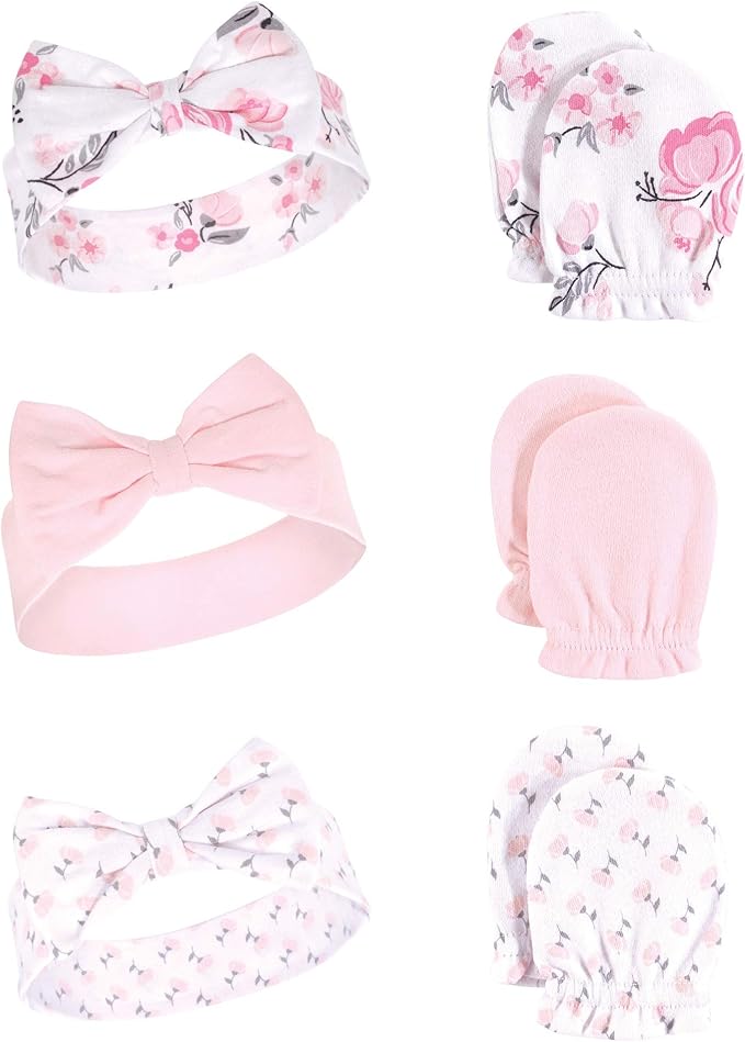Hudson Baby baby-girls Cotton Headband and Scratch Mitten Set