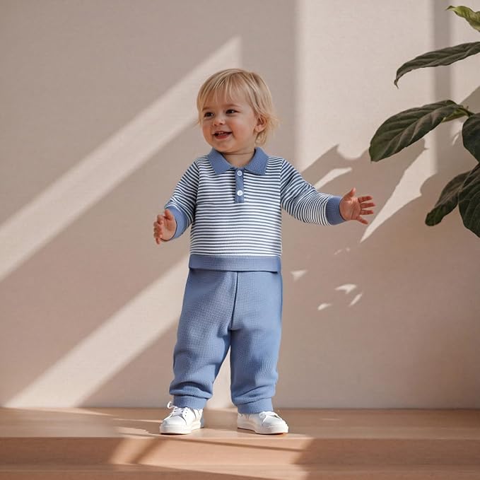 Baby Boy Toddler Fall Outfit Striped Sweatshirt Toddler Boy Winter Waffle Clothes 3 6 12 18 Months 2 3 T Pant Set