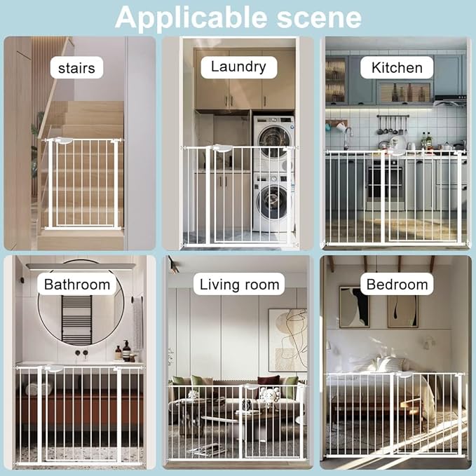 WAOWAO Triple Lock 77.17-84.65" Baby Gate Extra Wide Pressure Mounted Walk Through Swing Auto Close Safety White Metal Dog Pet Puppy for Stairs,Doorways,Kitchen