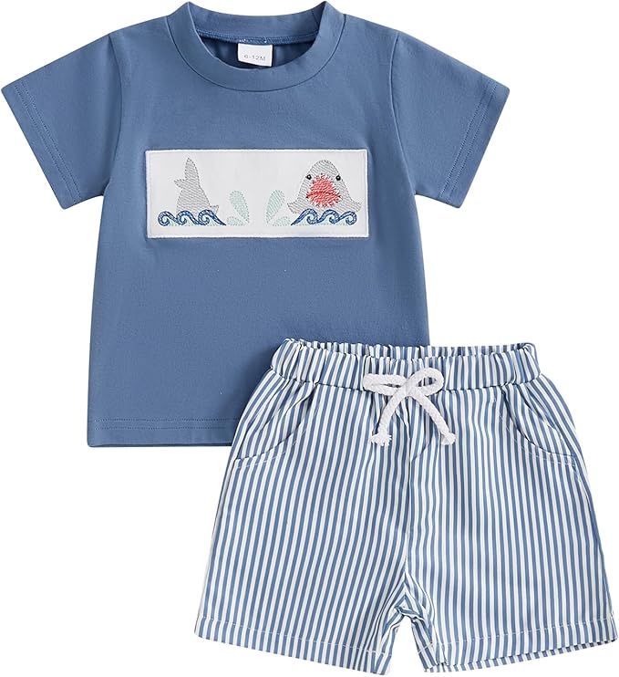 fhutpw Toddler Baby Boy Summer Clothes Tractor Letter Short Sleeve T-Shirt Tops Pockets Casual Shorts Set Infant Outfits