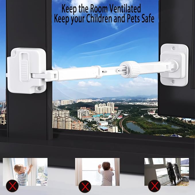 CMINGJ（2 Pack） Child Proof Window Restrictor, Adjustable Baby Safety Window Lock, Window Safety Locks for Toddlers & Pets, Easy to Install Suitable for Door, Washing Machine, Cat Door (White)