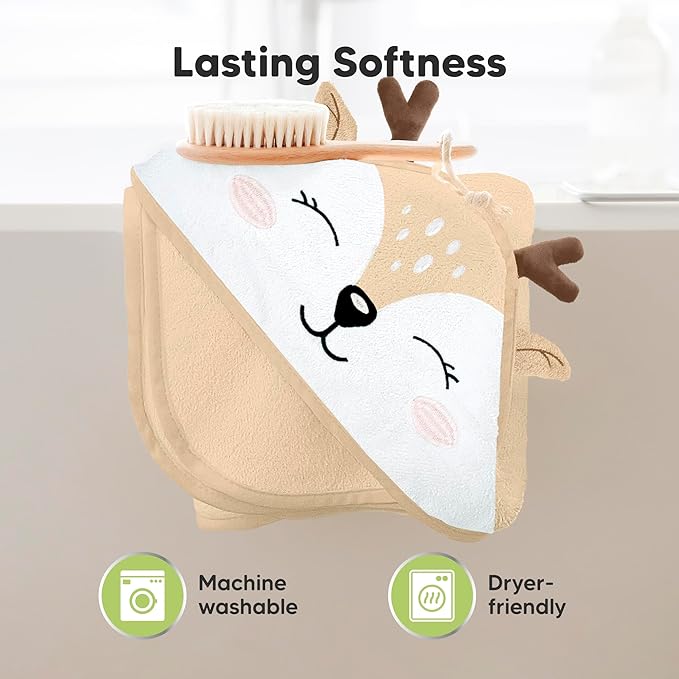 KeaBabies Hooded Baby Towel for Newborn - Viscose Derived from Bamboo Large Baby Bath Towels with Hood for Boys, Girls, Toddler, Extra Absorbent & Soft Newborn Bath Essentials (Deer, Regular)