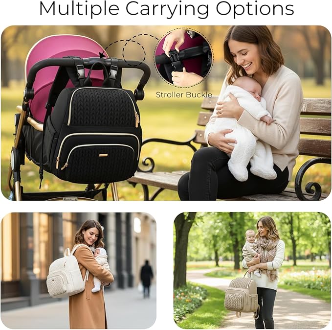 Diaper Bag Backpack - Lightweight & Stylish, Boys, Girls & Baby Travel Essentials Tote with Changing Pad, Insulated Pocket, Stroller Strap - Baby Diaper Backpack for Mom, Maternity (Beige)