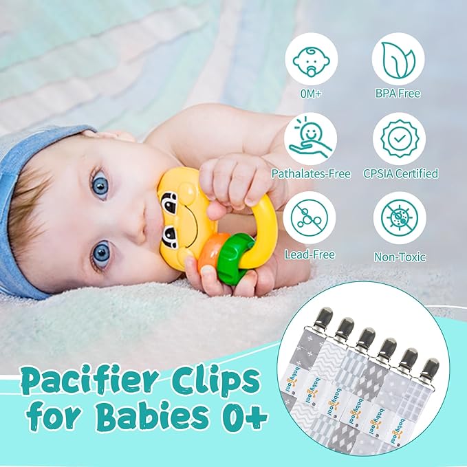 babygoal Baby Pacifier Clips, 6 Pack Pacifier Holder for Boys and Girls Fits for Most Pacifiers and Binkies 6MP09