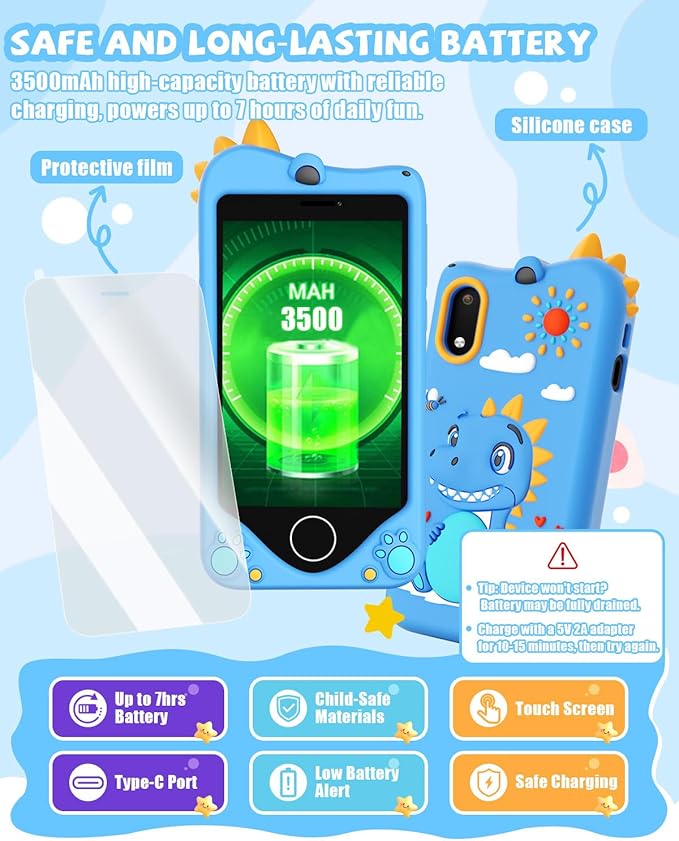 Kids Smart Phone for Girls - Safest Phone for Kid & Teens, Talk & Text - Kids Cell Phone Toy, 4.2'' Touchscreen, Dual Cameras, Games, 32GB Card (Sky Blue)